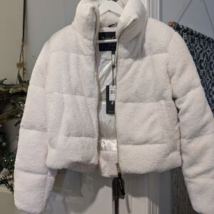 Chic trendy white Sherpa warm jacket Juicy Couture Black Label small New w tags